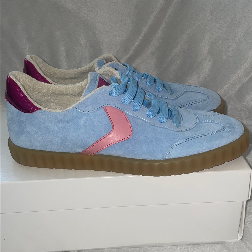 NWT VOILE BLANCHE INES Suede Sneakers in Light Blue-Pink - Picture 12 of 16
